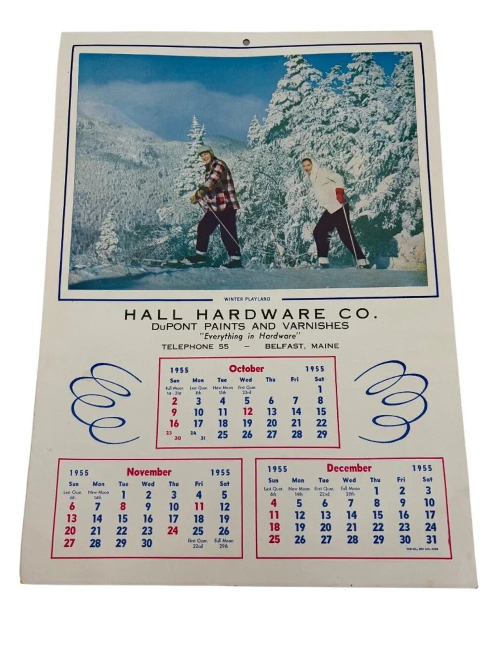 1955 Hall Hardware Belfast Maine DuPont Paints Advertising Wall Calendar Scenery